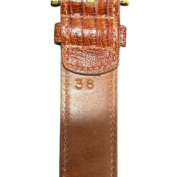 LAI Embossed Brown Leather Belt USA With Brass Buckle Italy Size 38 - Picture 9 of 9